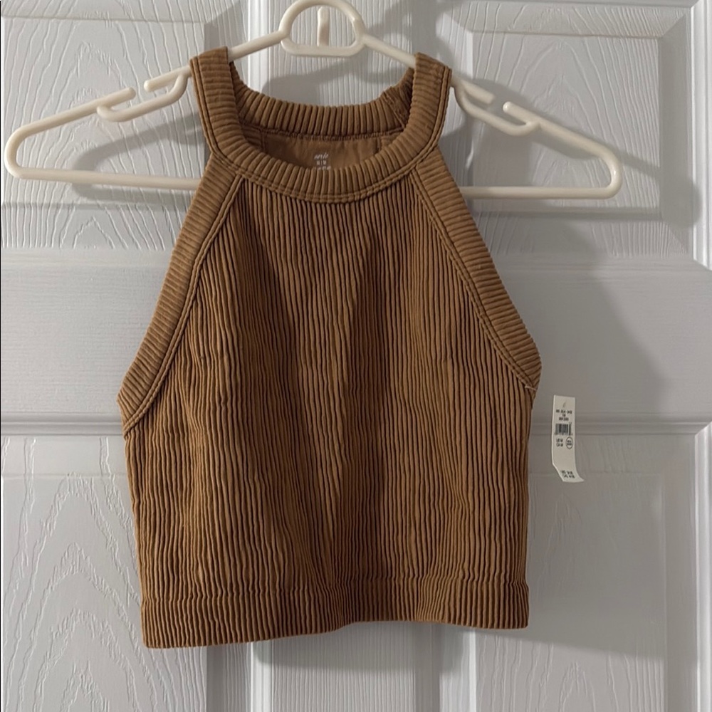 Aerie Ribbed Brown Halter Top